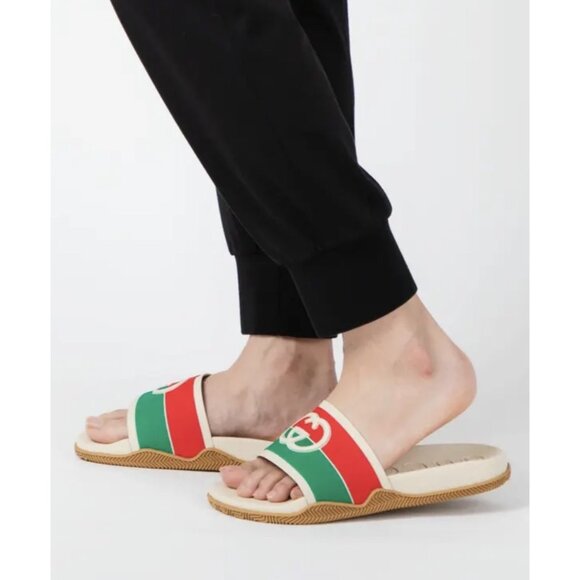 Gucci Unisex Rubber GG Logo Interlock Slide Monogram Sandals 655461 EU38 - Picture 10 of 10